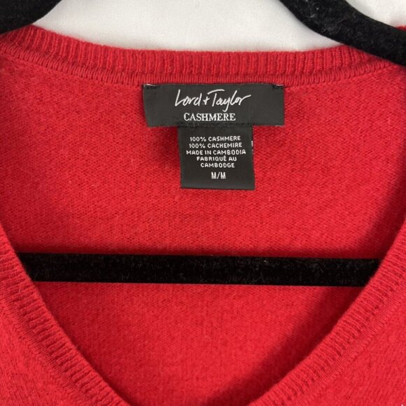 Lord & Taylor Cashmere Red V-Neck Sweater Women's Size M - Picture 2 of 8